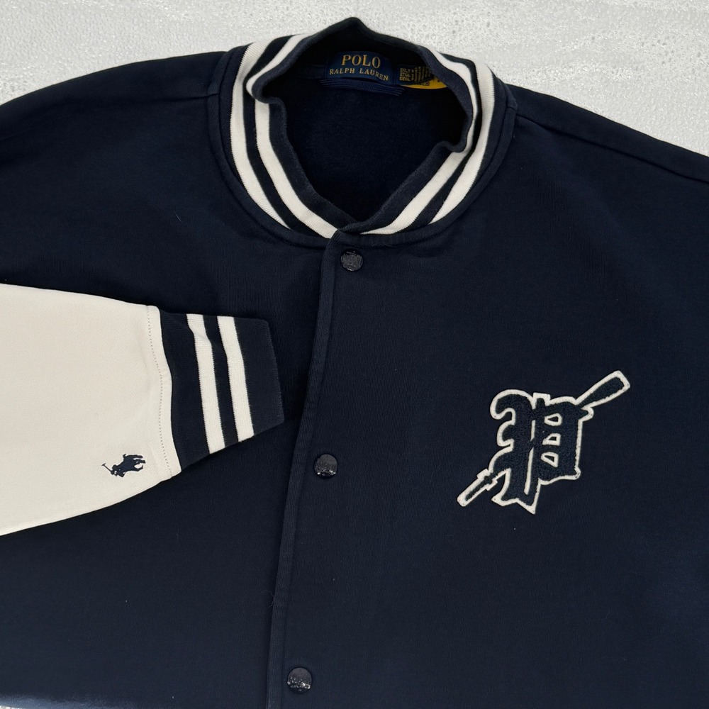 Polo Ralph Lauren Fleece Baseball Varsity Jacket Mens 2XLT Navy Blue Collegiate